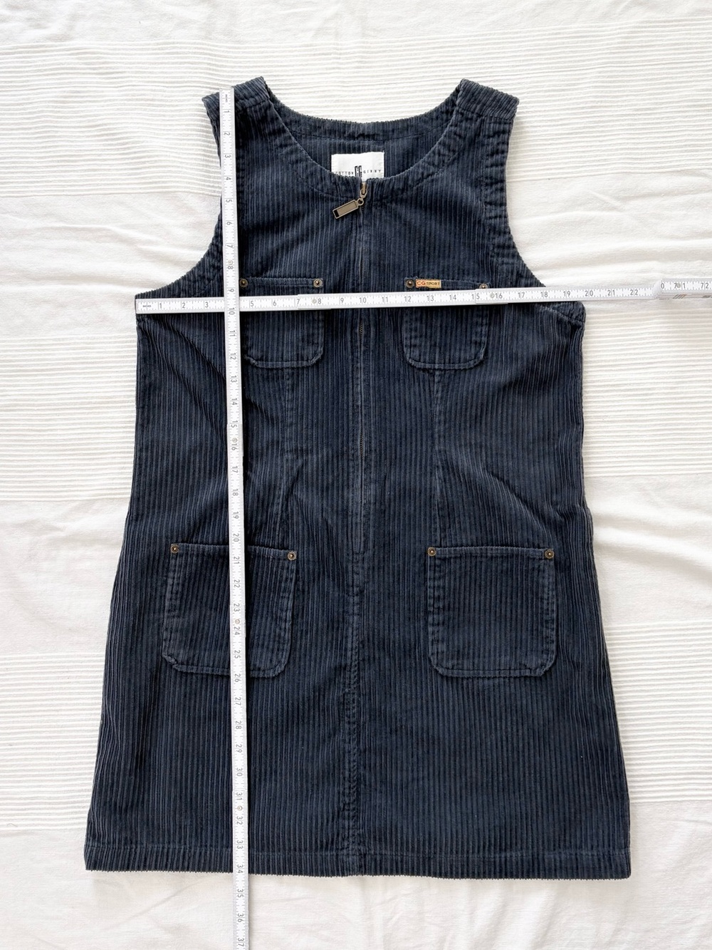 Vintage Cotton Ginny Corduroy Zip-Front Pinafore Dress in Grey Navy - Picture 5 of 8